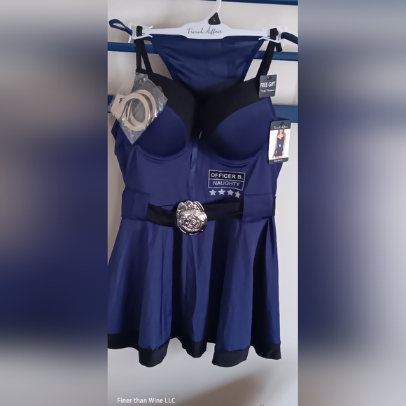 Sexy Cop Blue Lingerie Costume with badge, handcuffs, and thongs Women's Size L - Picture 4 of 5